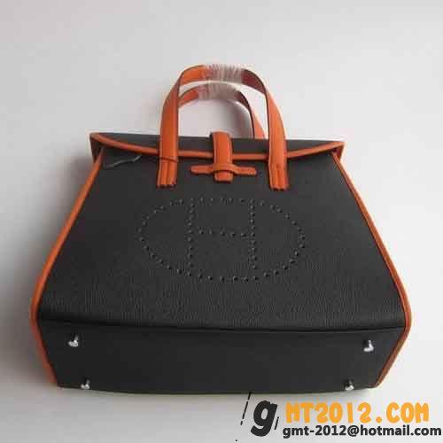 エルメススーパーコピーHERMES Feudou ハンドバッグ ブラック+オレンジ hr12717